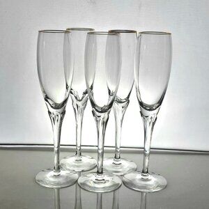 5 Lenox Erica Gold Champagne Glasses 9.25" fine crystal gold rim toasting presec